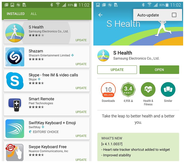 AndroidPIT Galaxy S5 TouchWiz Play Store S Health auto update