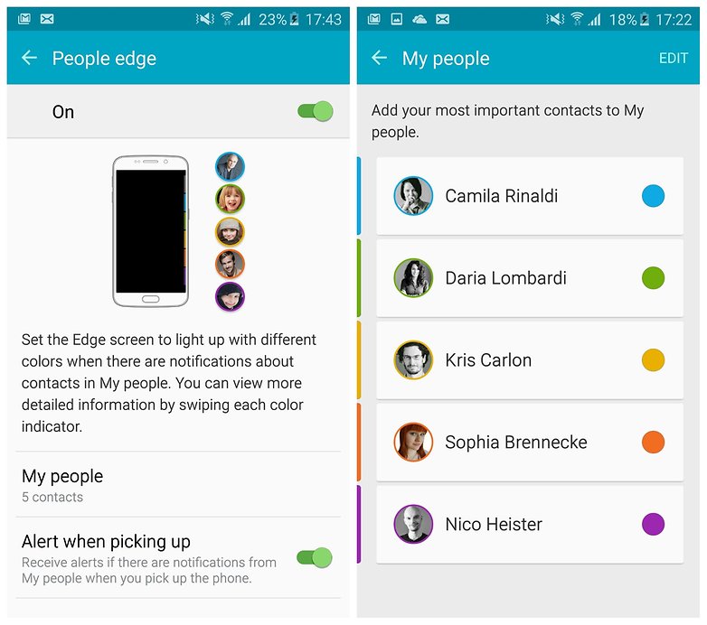 AndroidPIT Galaxy S6 Edge TouchWiz Edge Screen people edge contacts