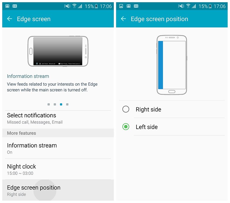 AndroidPIT Galaxy S6 Edge TouchWiz Edge Screen position