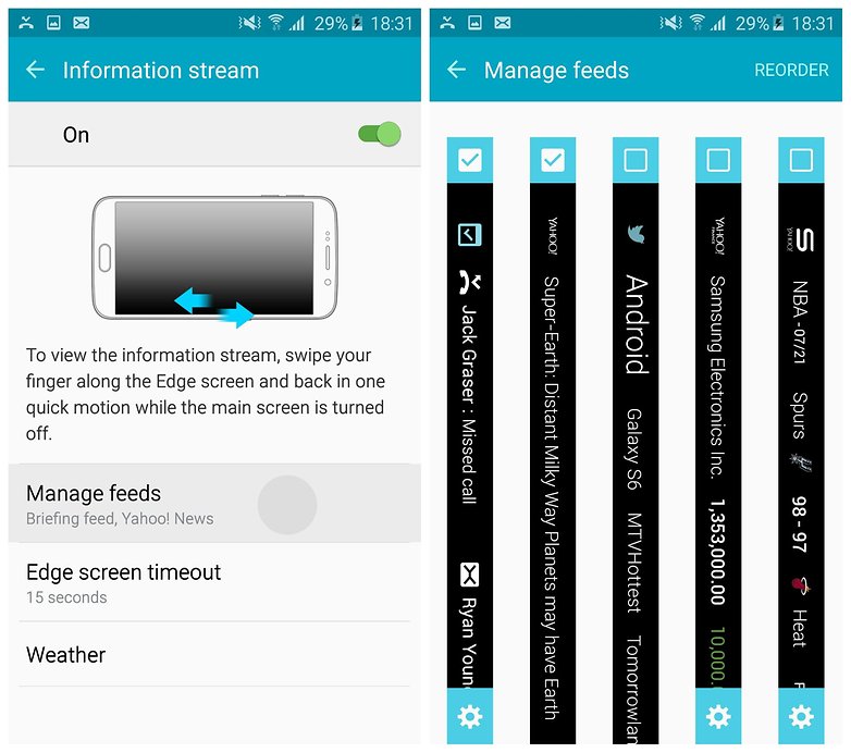 AndroidPIT Galaxy S6 Edge TouchWiz Information Stream feeds