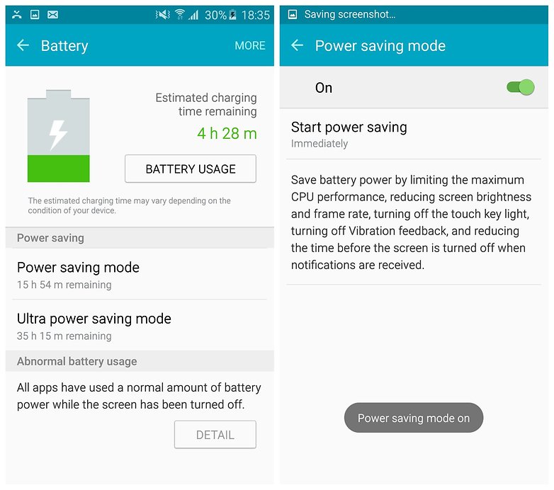 AndroidPIT Galaxy S6 Edge TouchWiz power saving mode enabled