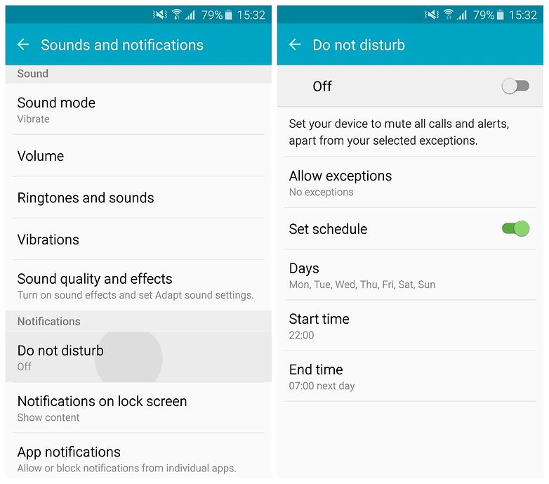 AndroidPIT Galaxy S6 do not disturb schedule