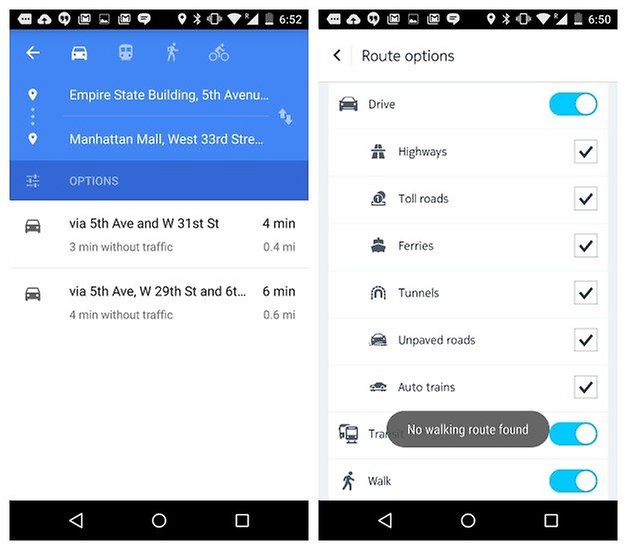 AndroidPIT Google Maps Nokia Here comparison route options