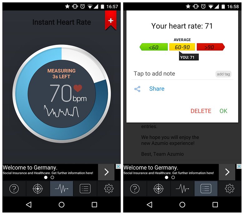 AndroidPIT Instant Heart Rate measuring heart rate