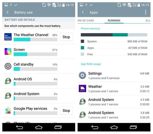 AndroidPIT LG G3 Android 5 0 Lollipop battery usage running apps