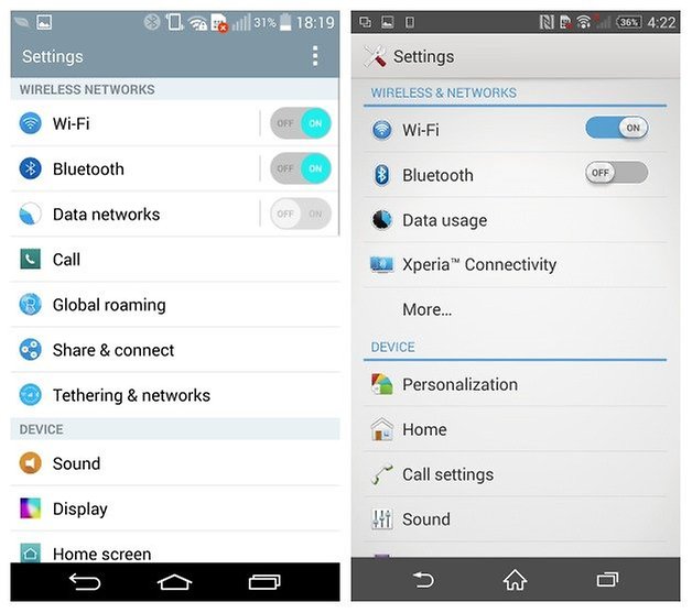 AndroidPIT LG G3 Sony Xperia Z2 settings
