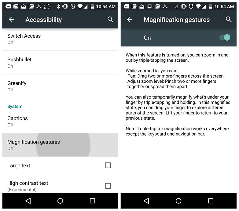 AndroidPIT Lollipop accessibility settings magnification gestures
