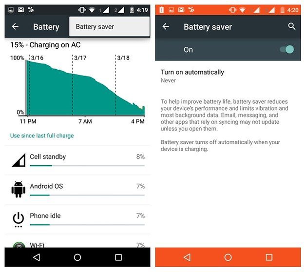 AndroidPIT Moto G 2014 battery saver