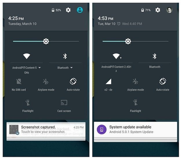 AndroidPIT Nexus 5 Android 5 0 and 5 1 comparison quick settings