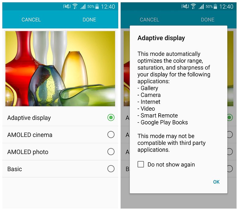 AndroidPIT Note 4 display mode adaptive display
