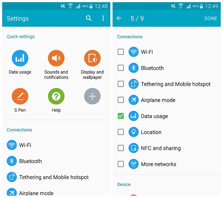 AndroidPIT Note 4 settings quick options