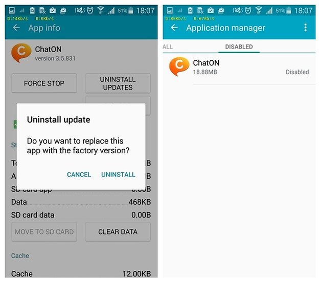 AndroidPIT Samsung Galaxy S5 Application Manager ChatOn disable app uninstall updates