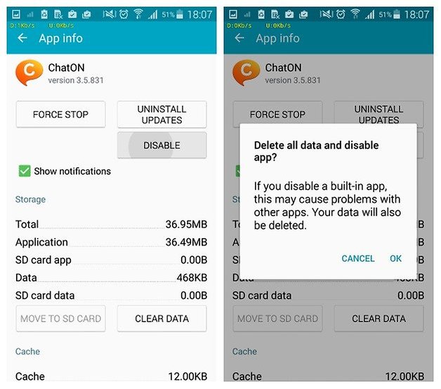AndroidPIT Samsung Galaxy S5 Application Manager ChatOn disable app