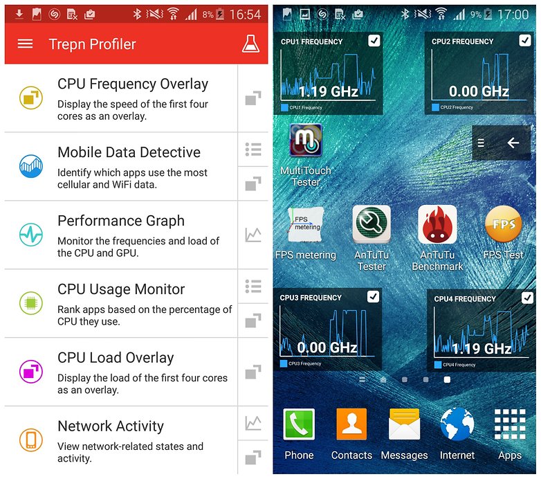 AndroidPIT Trepn Profiler main menu overlay