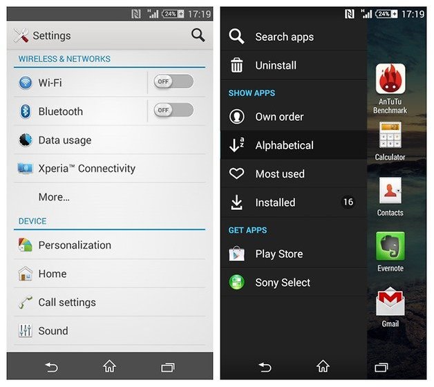 AndroidPIT Xperia Z3 Compact settings app drawer