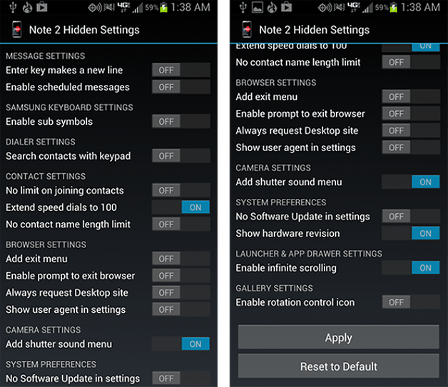 AndroidPIT note 2 hidden settings