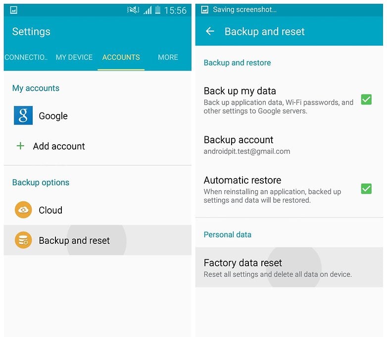 AndroidPIT Galaxy S4 Lollipop-innstillinger tilbakestilling av fabrikkdata