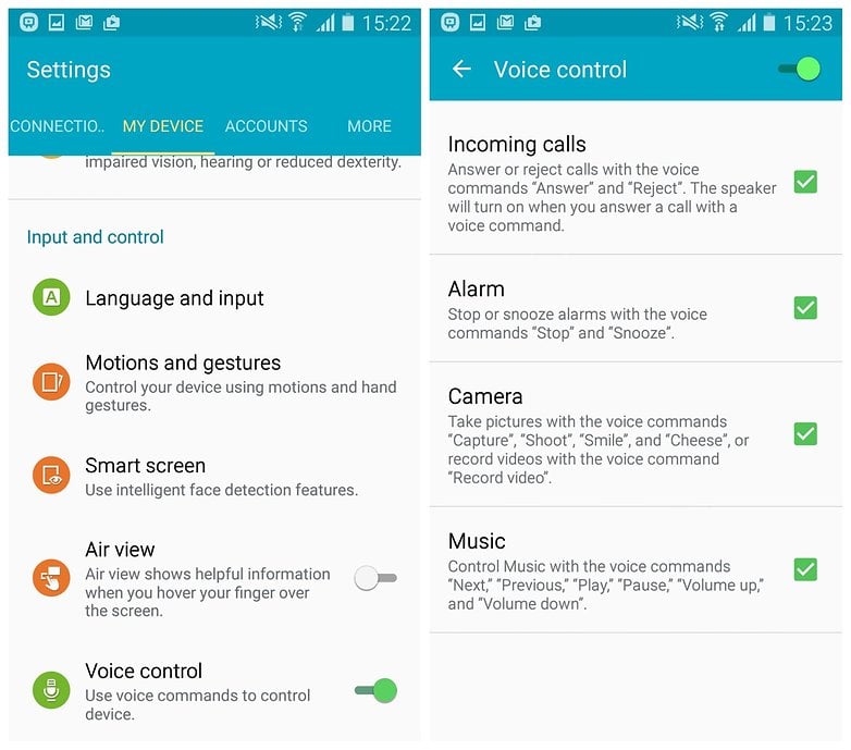 AndroidPIT Galaxy S4 Lollipop voice control settings