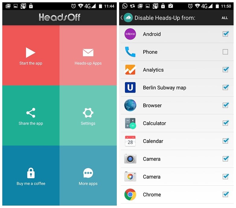 AndroidPIT Heads Off app settings 