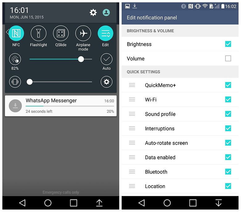 AndroidPIT LG G4 Lollipop quick settings remove volume slider