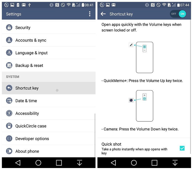 AndroidPIT LG G4 Lollipop shortcut key