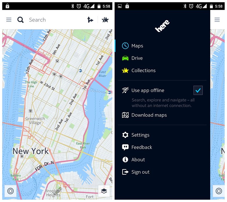 AndroidPIT Offline Maps zde mapuje manhattan