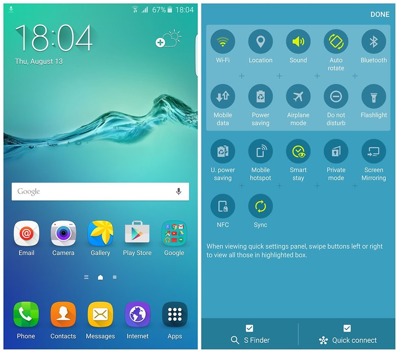 AndroidPIT Samsung Galaxy S6 Edge Plus home screen quick settings