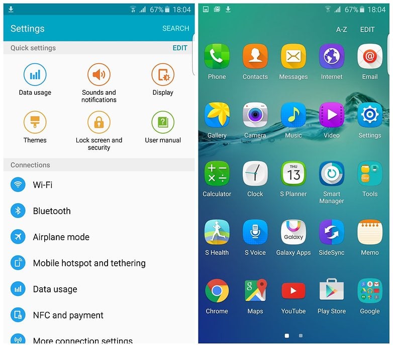 AndroidPIT Samsung Galaxy S6 Edge Plus settings app drawer