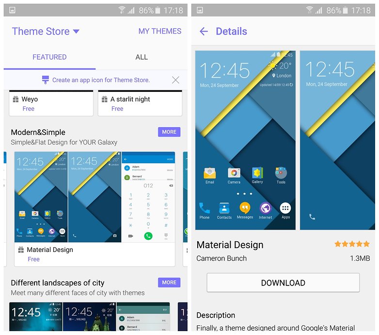 AndroidPIT Samsung Galaxy S6 Edge Theme Store material design