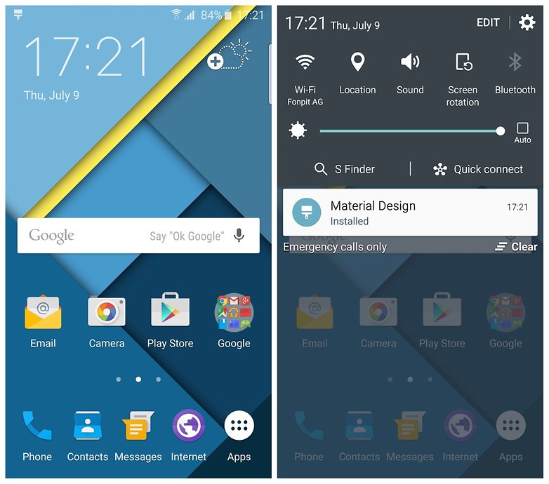 AndroidPIT Samsung Galaxy S6 Edge material design theme home screen notifications