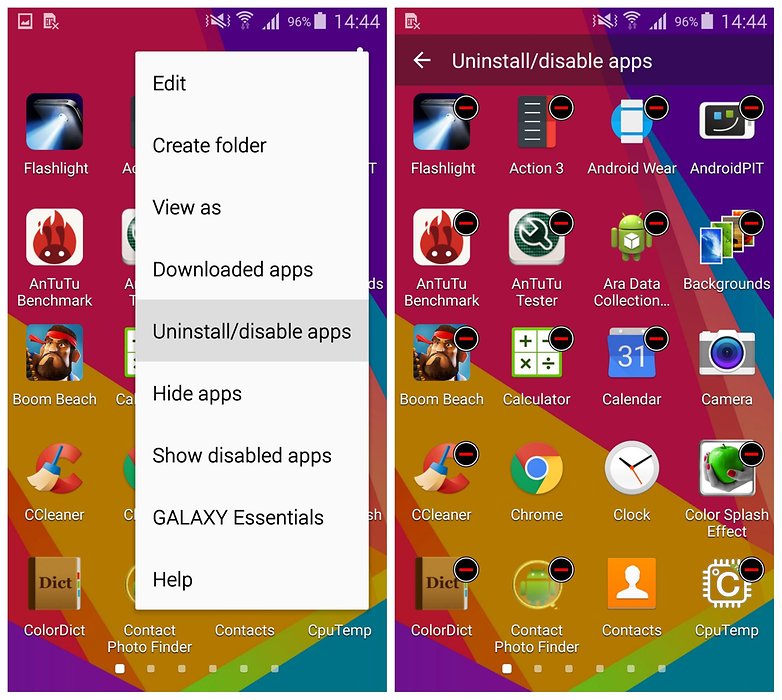 AndroidPIT Samsung Galaxy S5 TouchWiz app drawer uninstall hide apps