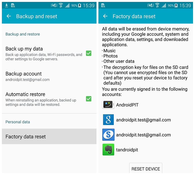 AndroidPIT Samsung Galaxy S5 TouchWiz factory data reset