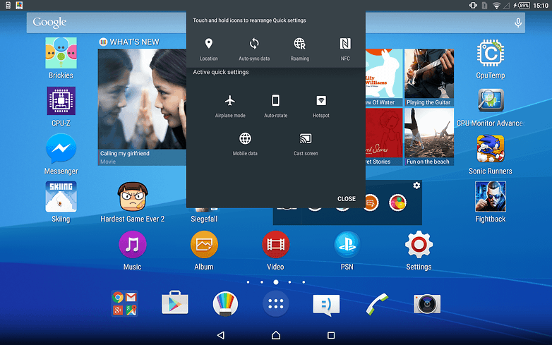 AndroidPIT Sony Xperia Z4 Tablet quick settings