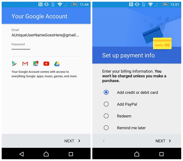 AndroidPIT Create new Google account summary credit card