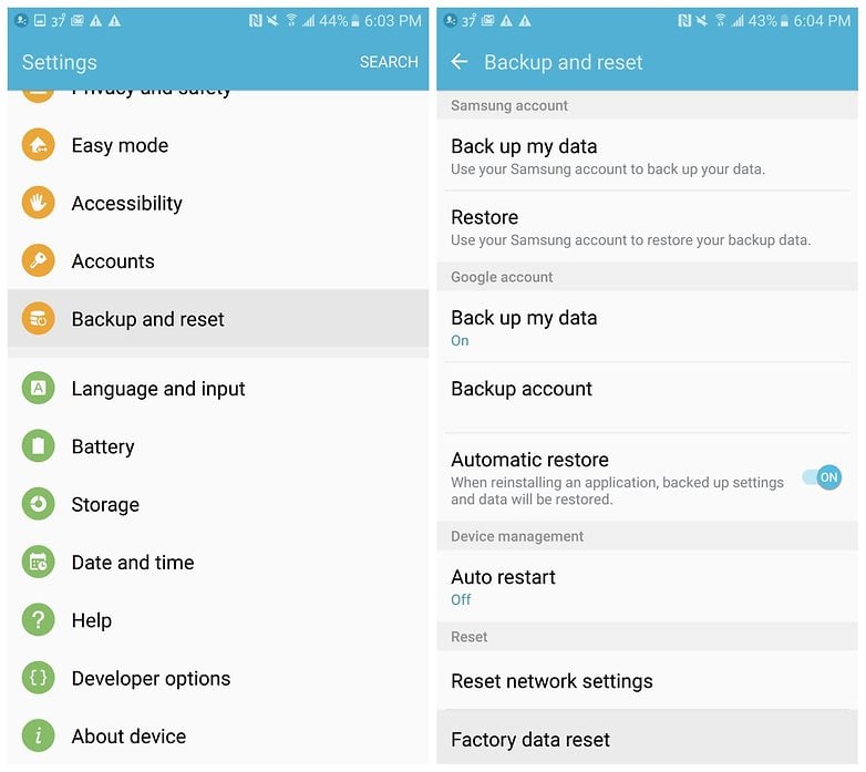 AndroidPIT Galaxy Note 5 settings reset