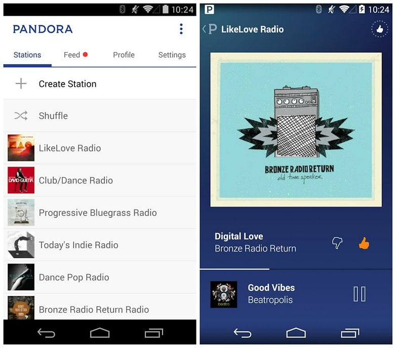 Rádiová aplikace AndroidPIT Pandora