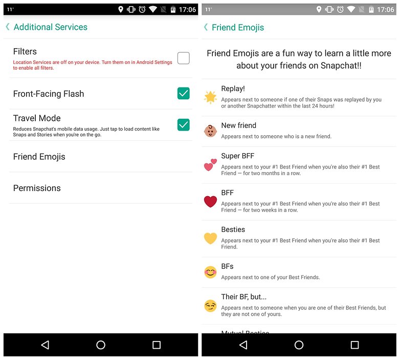 AndroidPIT Snapchat tips additional services emoji