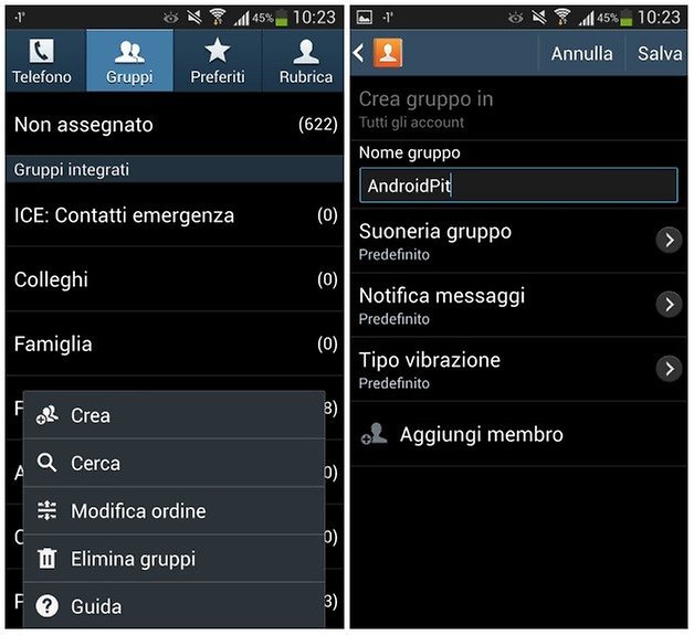 Screenshot crea gruppo tre