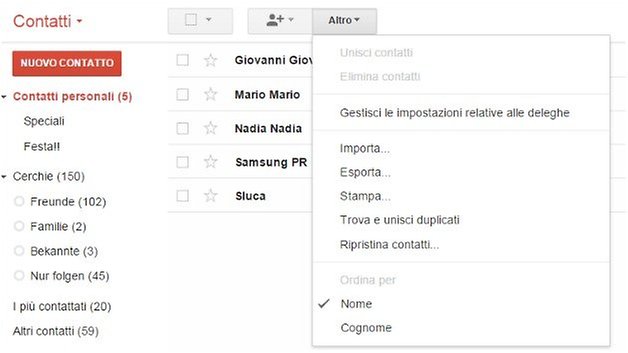 contatti gmail itunes