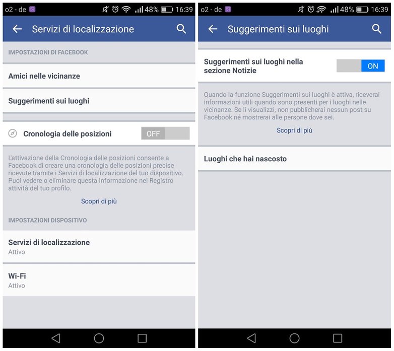 facebook privacy luoghi