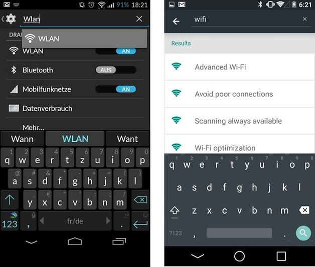 android L cyanogenmod settings search
