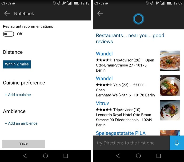 cortana for android search categories