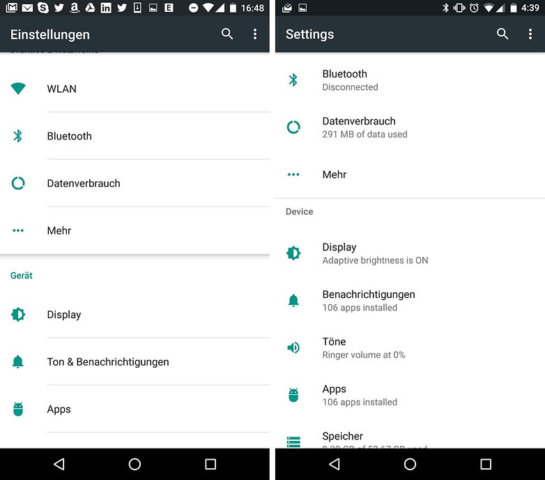 android marshmallow vs android n settings