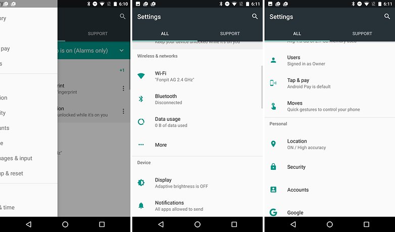 android n vs android o comparison nougat settings