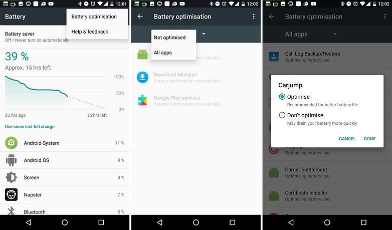 android nougat battery optimization