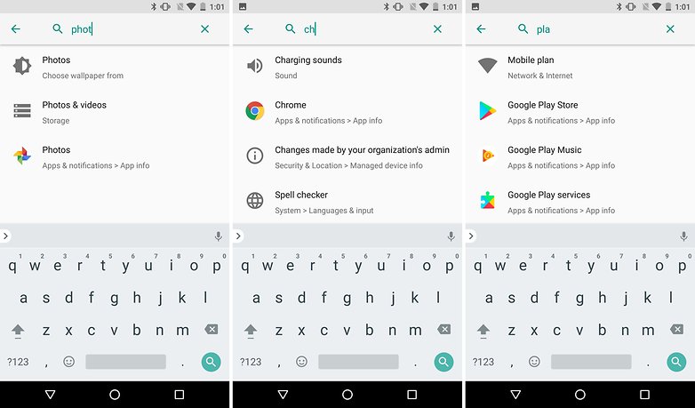 android o settings search apps