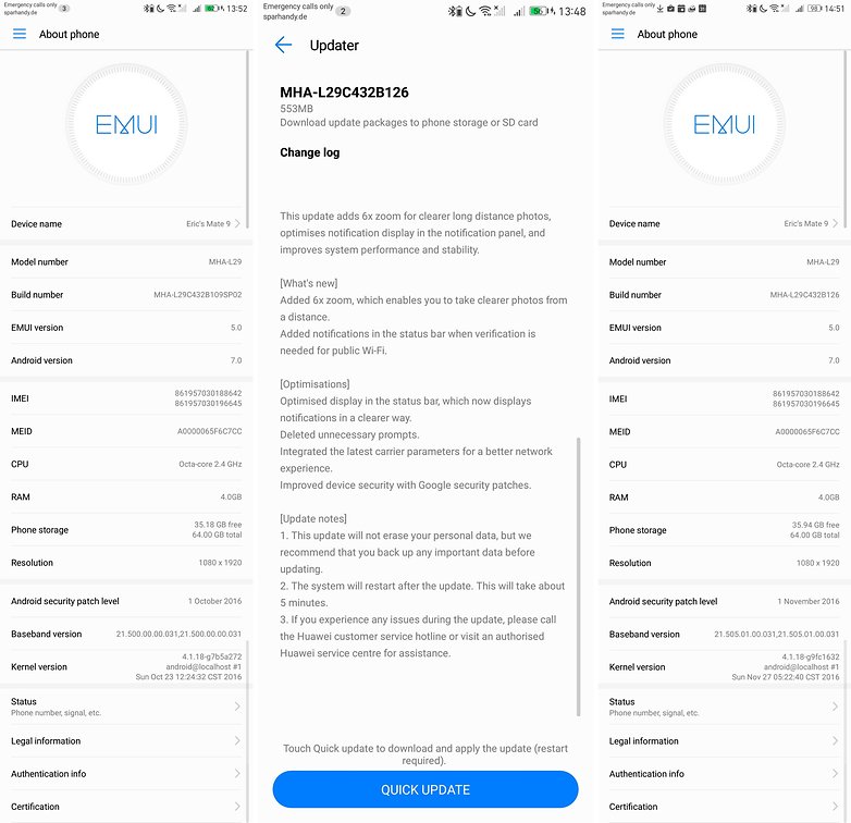 huawei mate 9 android update november 2016