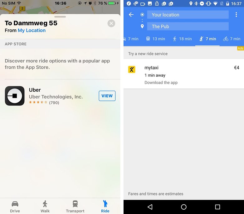 maps ride android 7 ios 10