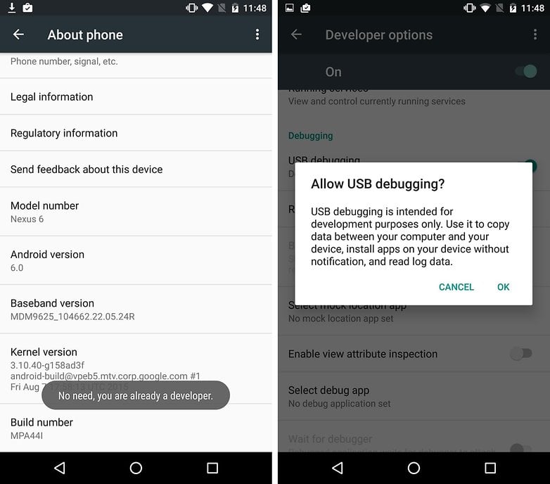 nexus 6 activate android debugging