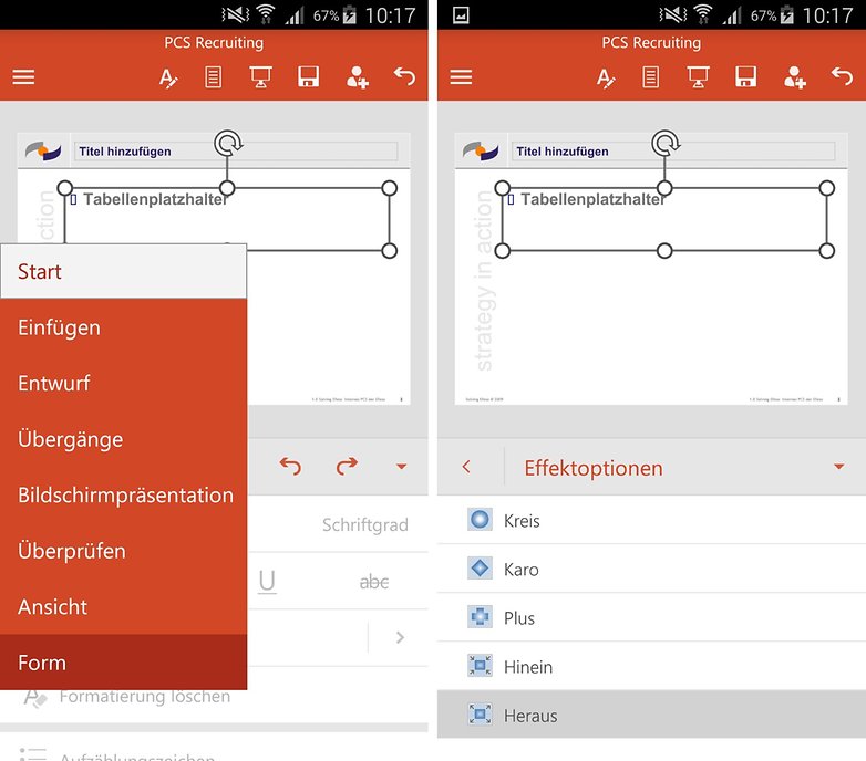 powerpoint for android menus animations de